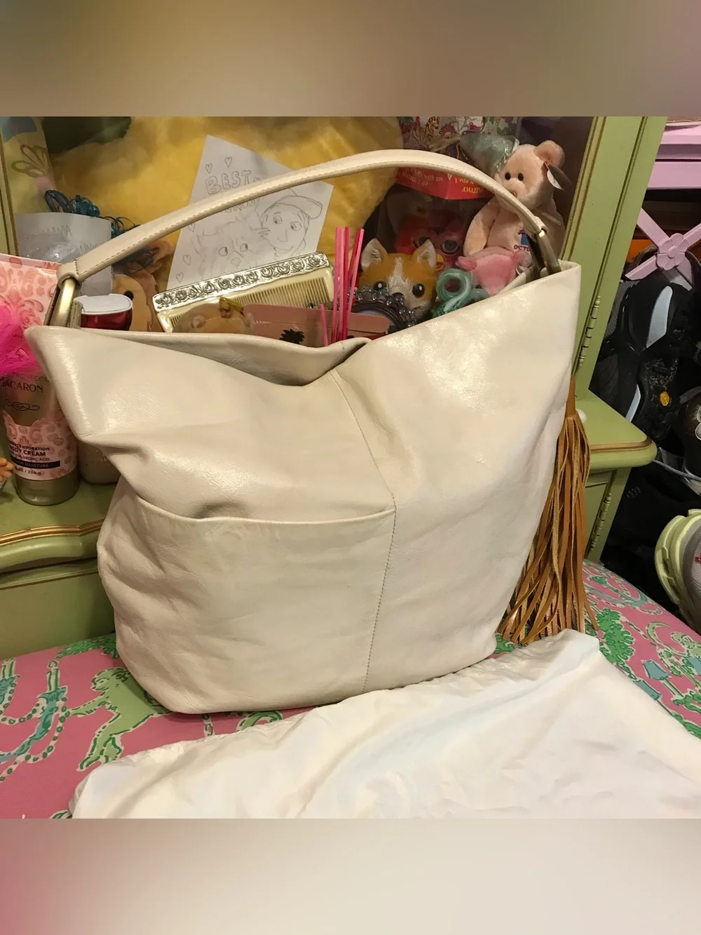 Hobo Harley cream with brown tassel Hobo Bag